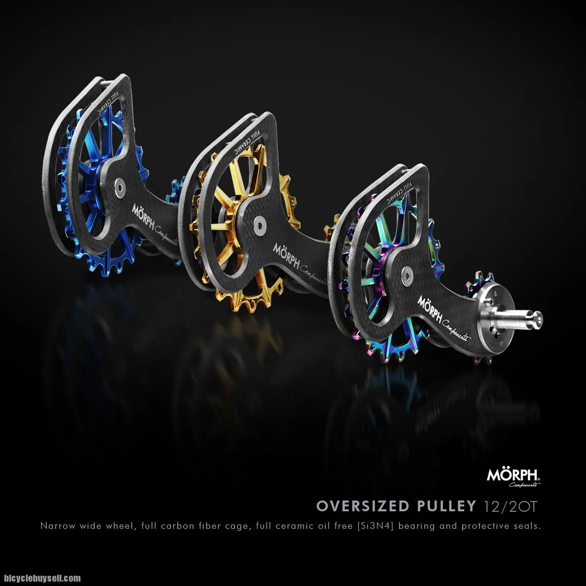 MORPH COMPONENTS SHIMANO FULL CERAMIC OVERSIZED PULLEY WHEEL SYSTEM 12/20T OPWS CARBON FIBER CAGES