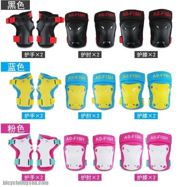 As Fish Combo Kids Sport Helmet &amp; 6 Pieces Protector Gear Bicycle Skate Balance Bike Push Bike Gear