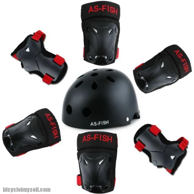 As Fish Combo Kids Sport Helmet &amp; 6 Pieces Protector Gear Bicycle Skate Balance Bike Push Bike Gear