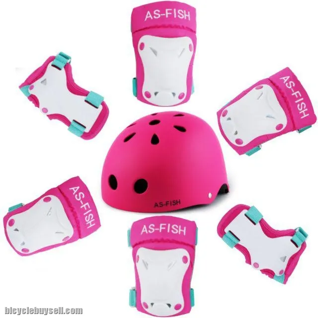As Fish Combo Kids Sport Helmet &amp; 6 Pieces Protector Gear Bicycle Skate Balance Bike Push Bike Gear