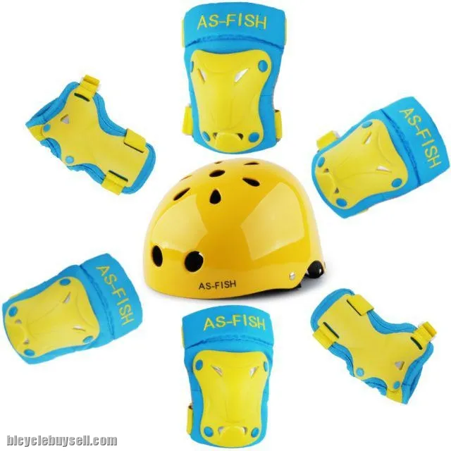 As Fish Combo Kids Sport Helmet &amp; 6 Pieces Protector Gear Bicycle Skate Balance Bike Push Bike Gear