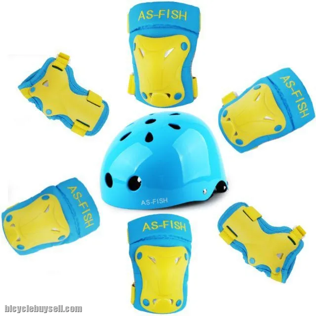 As Fish Combo Kids Sport Helmet &amp; 6 Pieces Protector Gear Bicycle Skate Balance Bike Push Bike Gear
