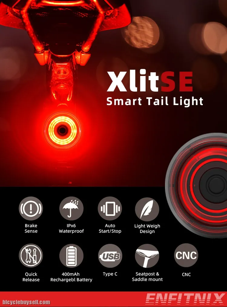 Enfitnix xlite SE Smart Tail Light - SE Brake sense. Auto brake light.