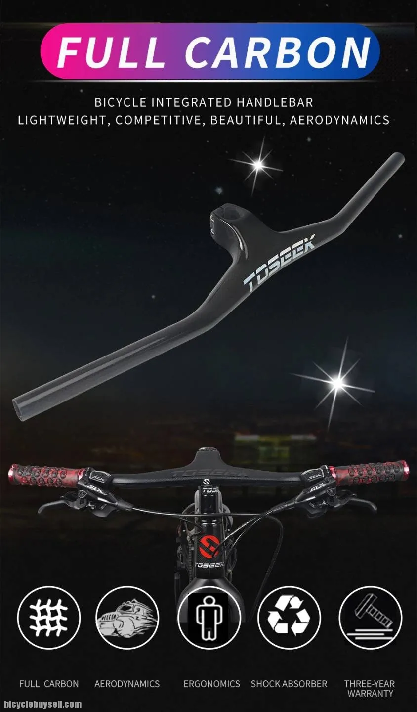 Toseek MTB Integrated Carbon Fibre Handlebar Matte (Black) 800mm