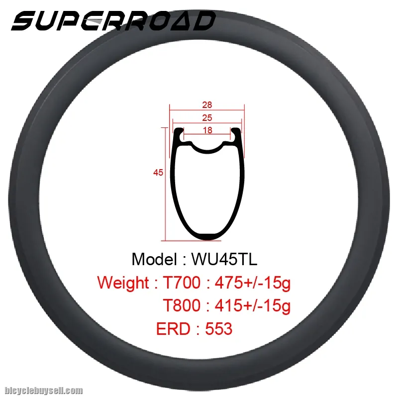700C 45mm Carbon Rim Tubeless Bike Road Rims
