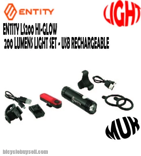 ENTITY LS200 HI-GLOW 200 LUMENS LIGHT SET - USB RECHARGEABLE