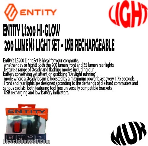 ENTITY LS200 HI-GLOW 200 LUMENS LIGHT SET - USB RECHARGEABLE