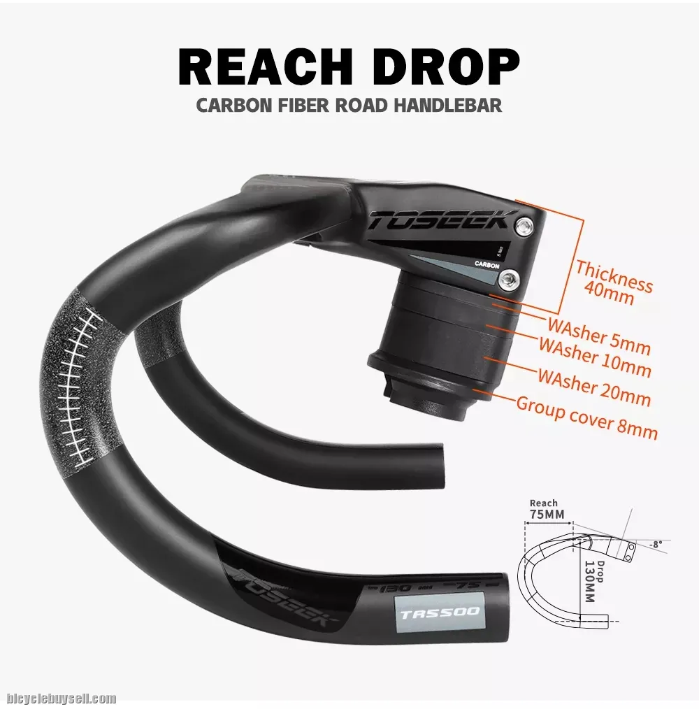TOSEEK TR5500 Carbon Road Integrated Handlebar 28.6mm With Bike Computer Holder