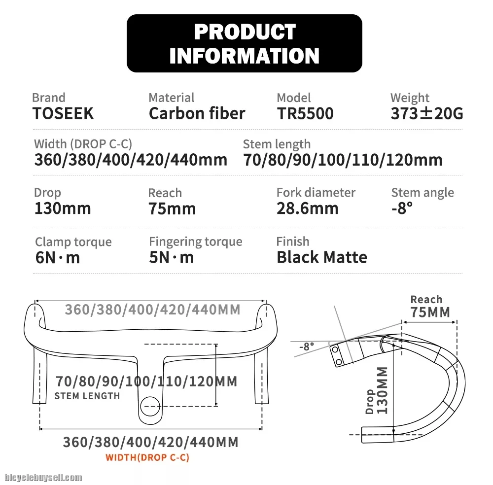 TOSEEK TR5500 Carbon Road Integrated Handlebar 28.6mm With Bike Computer Holder