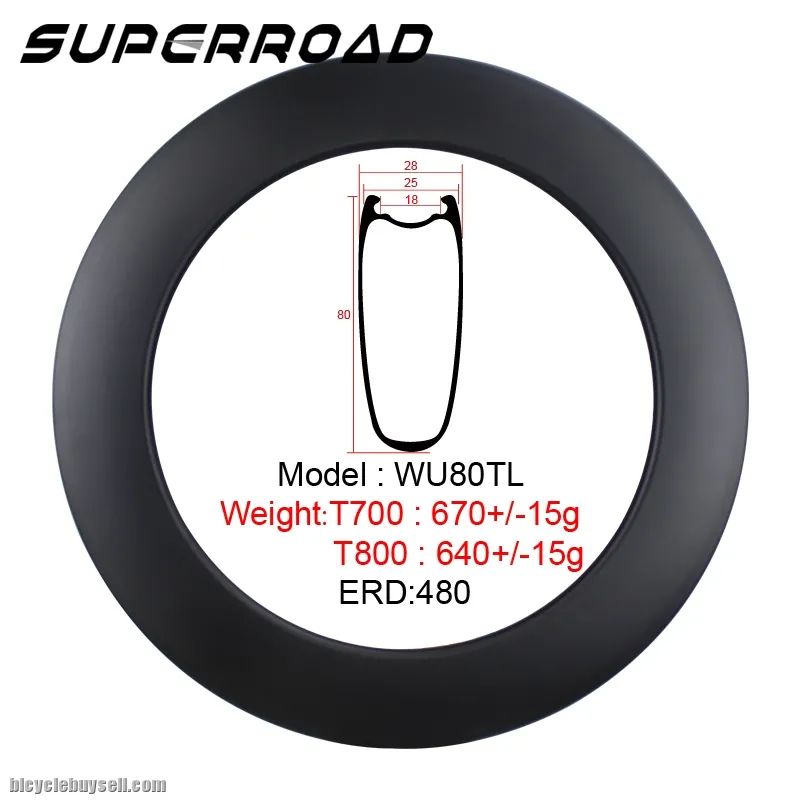 28mm Wide 80mm Carbon Road Tubeless Bicycle Rims