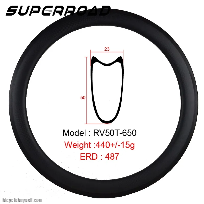 23mm Wide 50mm Deep Carbon 650c Rim Road Bike Tubular Rims