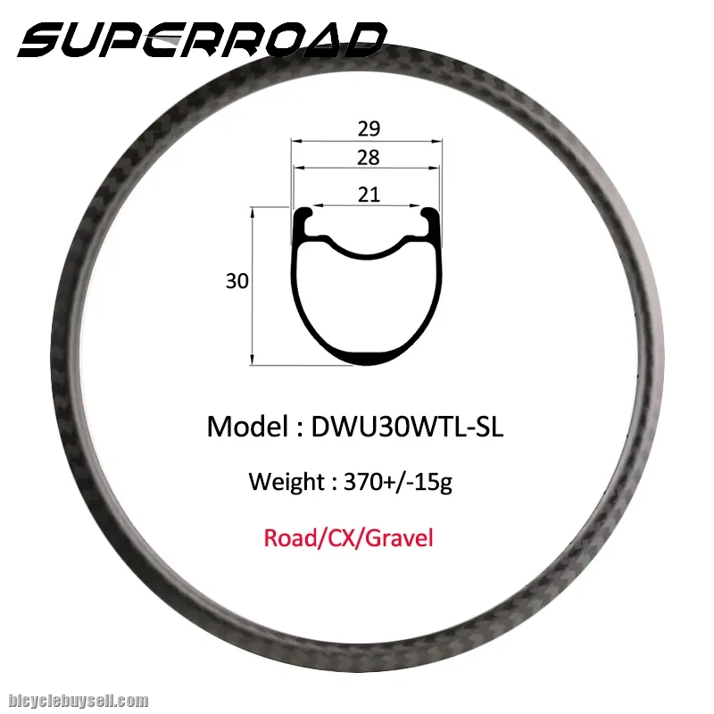 30mm Width Disc Brake Tubeless Carbon Fiber Cyclcocross Bike Clincher Rims