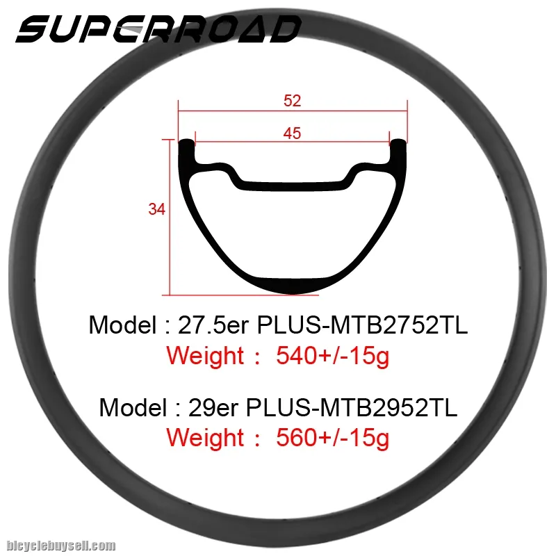 29er 650B 52mm Wide Tubeless Hookless MTB Bike Plus Carbon Rims