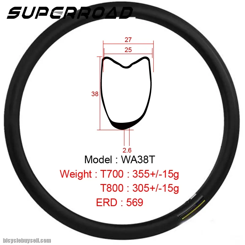 38mm Asymmetric Full Carbon Fiber Road Bike Tubular Rims