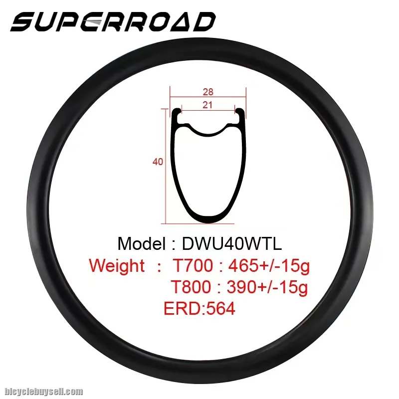 700C 28mm Wide 40mm Deep Carbon Tubeless Clincher Rims Disc Brake