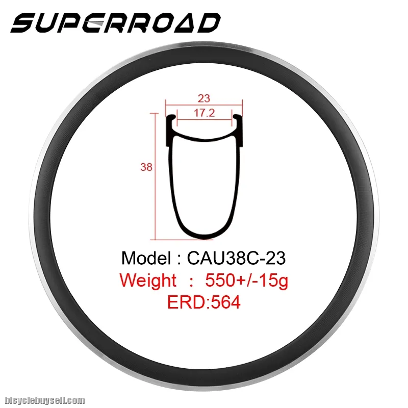 38mm Carbon Clincher Rims With Aluminum Braking Surfaces