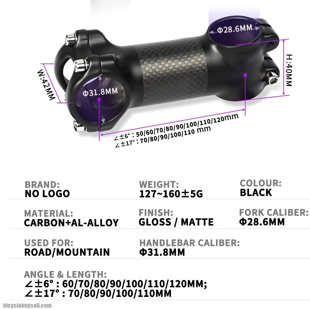 Aluminum+Carbon Fiber Handlebar Stem Road/Mountain Bike Stems 60/70/80/90/100