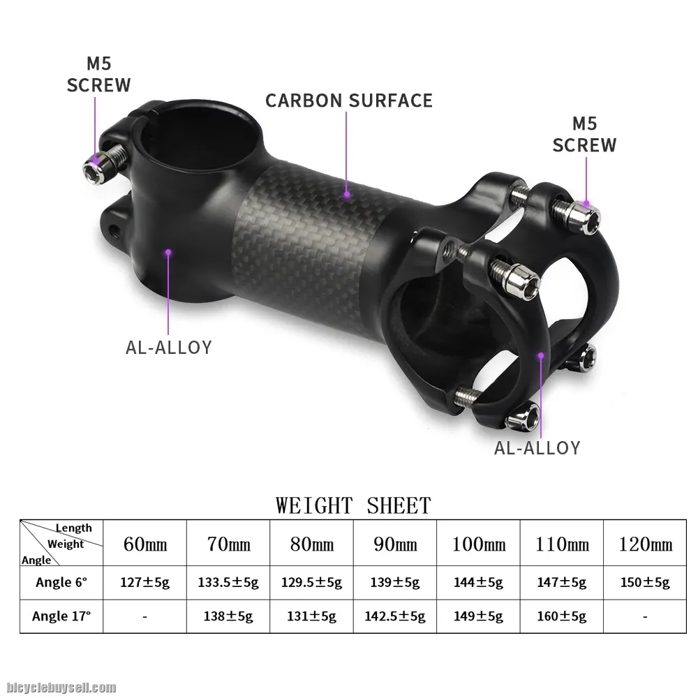 Aluminum+Carbon Fiber Handlebar Stem Road/Mountain Bike Stems 60/70/80/90/100