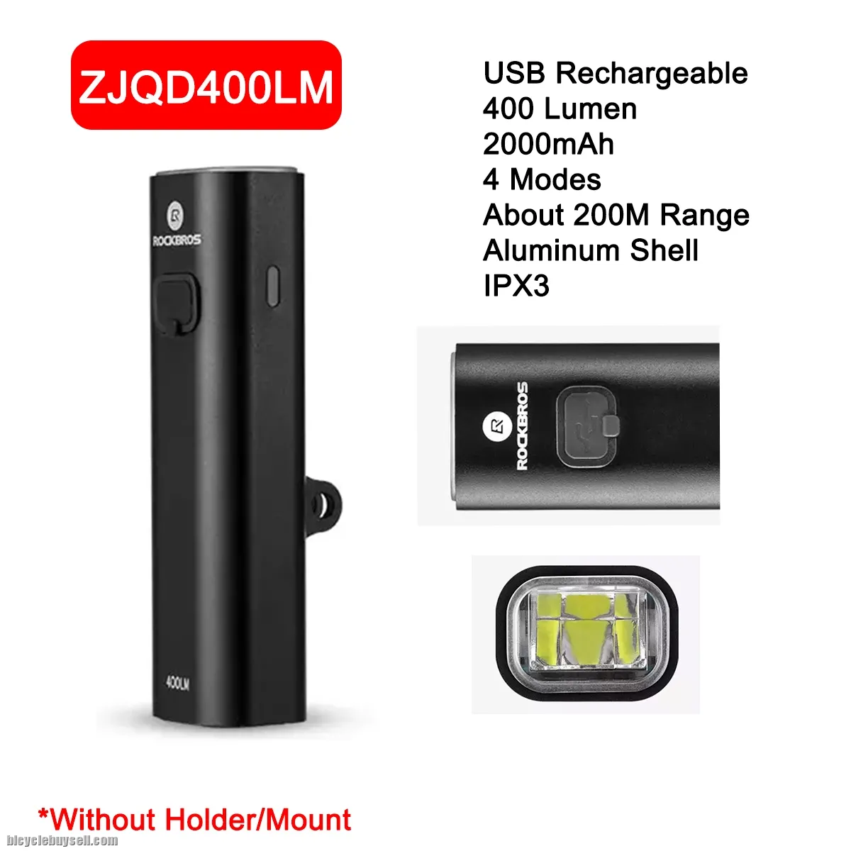 Rockbros Bicycle Led Light 400lm + Optional Stem Mount