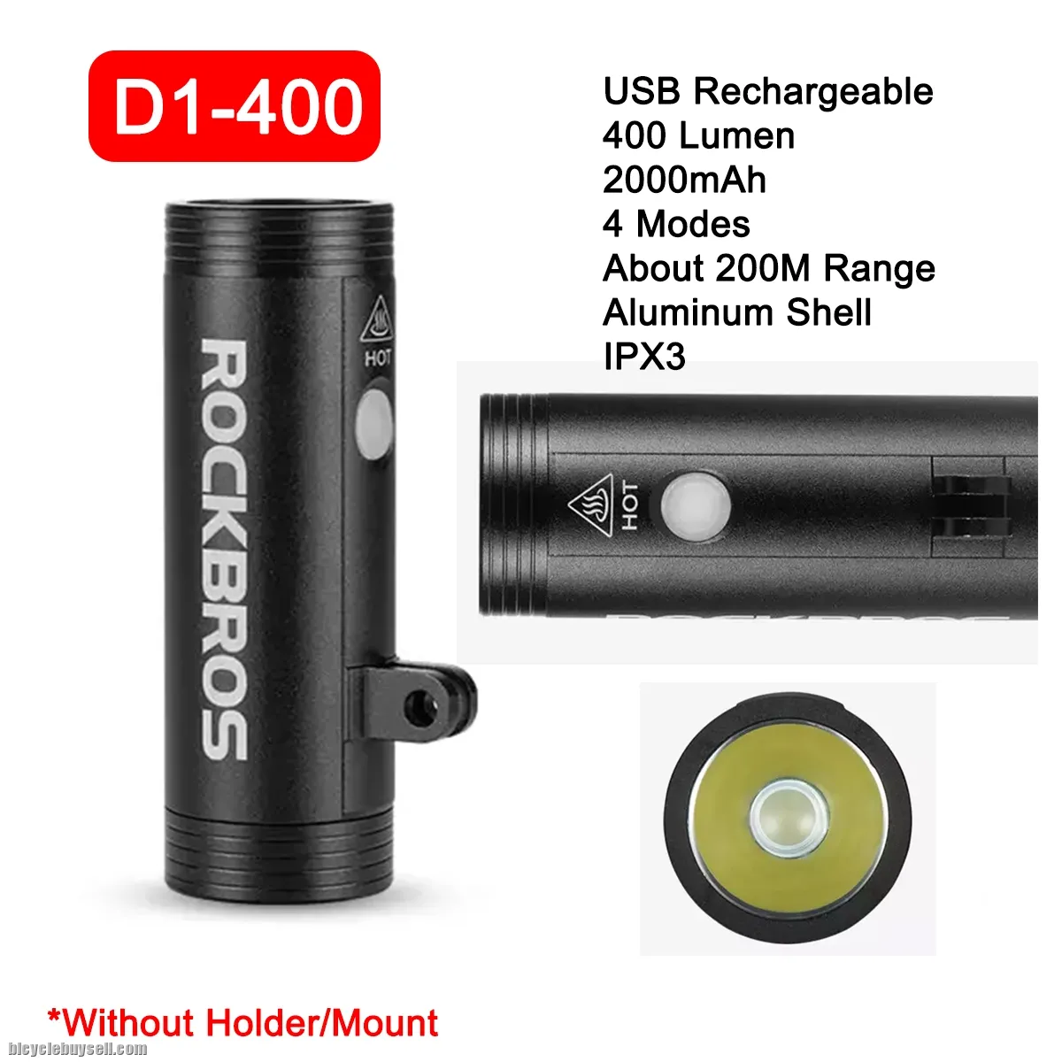 Rockbros Bicycle Led Light 400lm + Optional Stem Mount