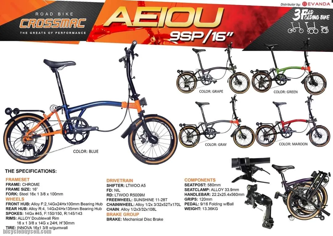 16â€ Crossmac aeiou trifold folding bike like bromptom
