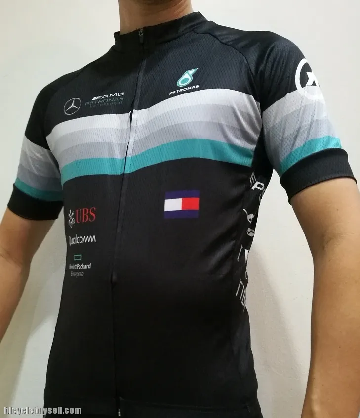 Petronas AMG Mercedes race cut BLACK cycling jersey with cool tech polyester fabric READY STOCK