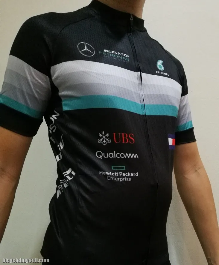 Petronas AMG Mercedes race cut BLACK cycling jersey with cool tech polyester fabric READY STOCK