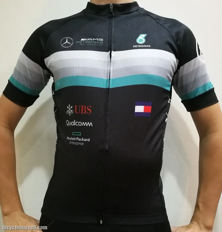 Petronas AMG Mercedes race cut BLACK cycling jersey with cool tech polyester fabric READY STOCK