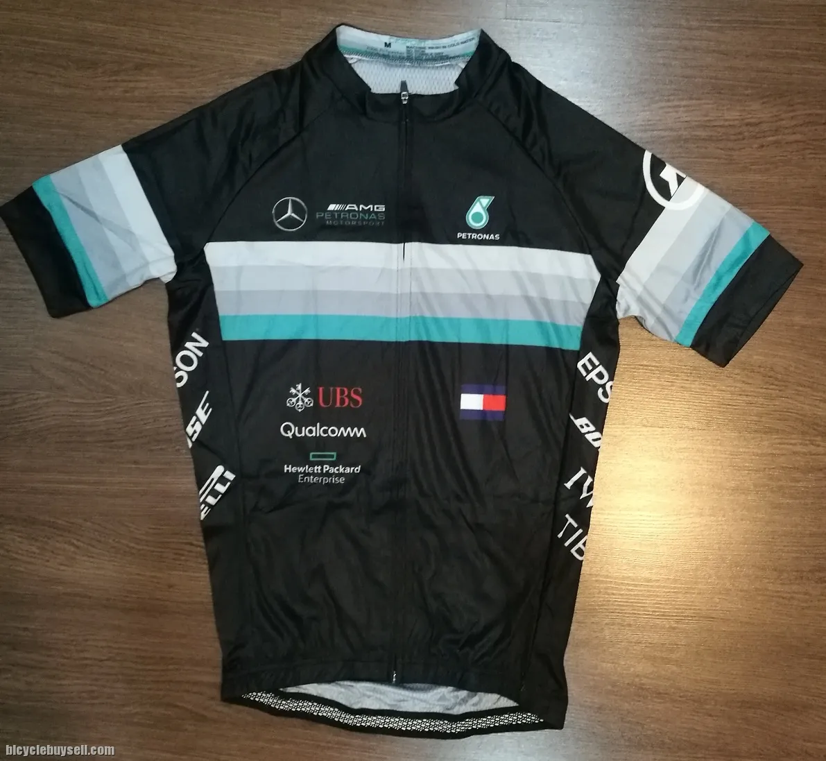 Petronas AMG Mercedes race cut BLACK cycling jersey with cool tech polyester fabric READY STOCK