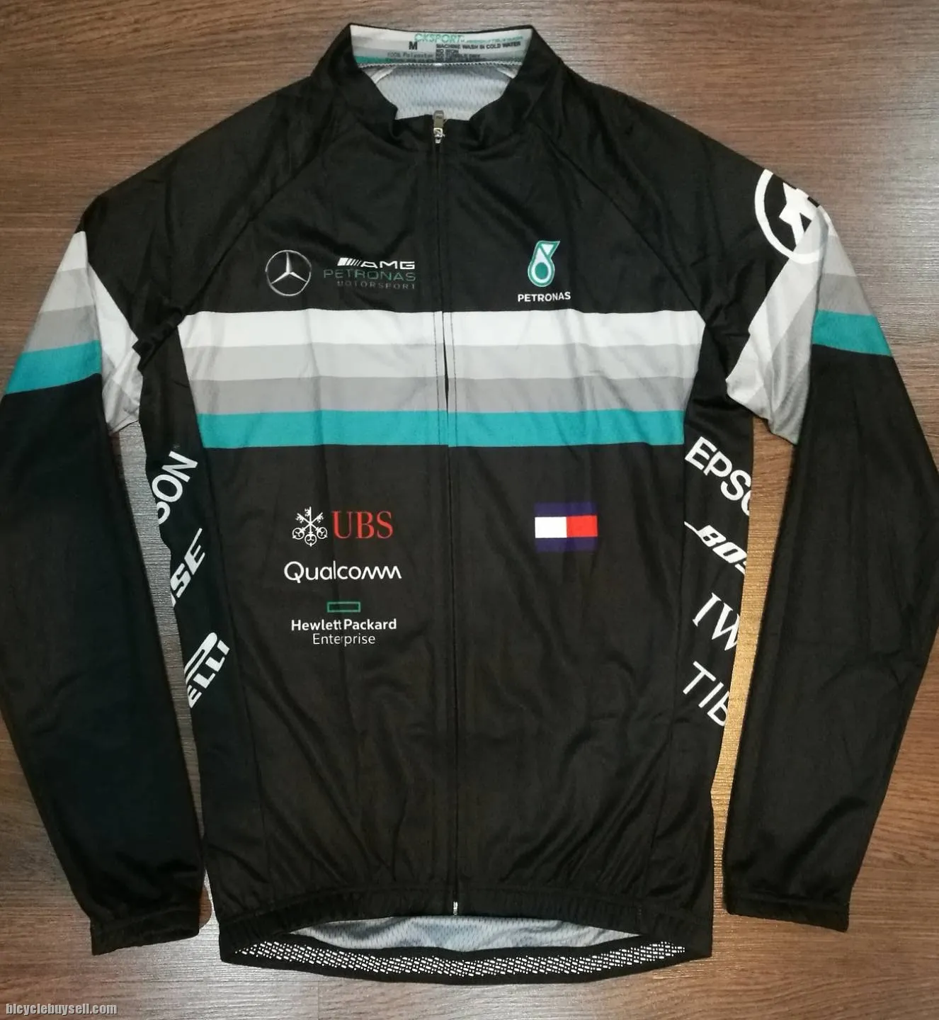 Petronas AMG Mercedes race cut black long cycling jersey with cool tech polyester fabric READY STOCK