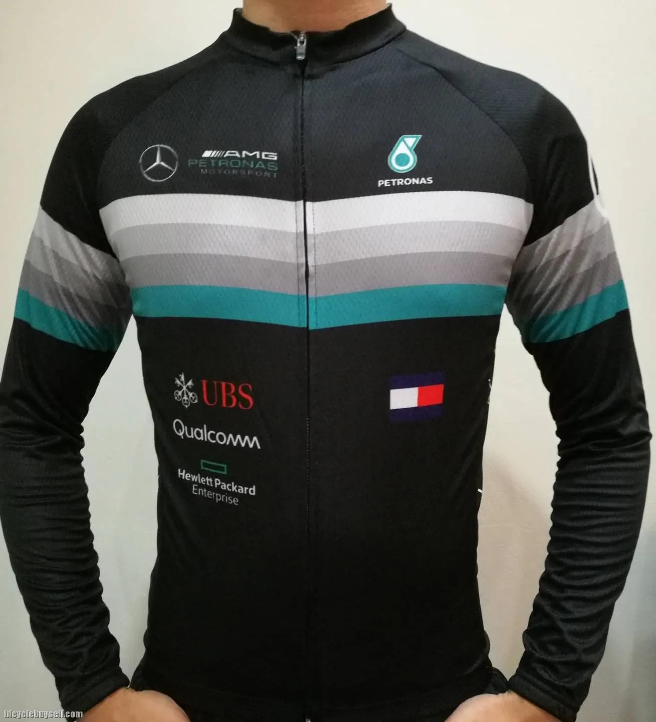 Petronas AMG Mercedes race cut black long cycling jersey with cool tech polyester fabric READY STOCK