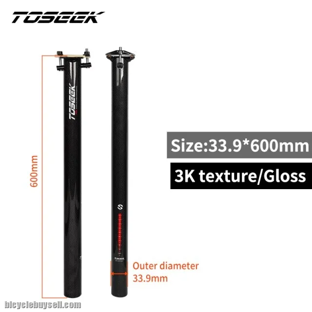 TOSEEK Carbon Seat post 31.8/33.9/34.9mm Folding Bike Seat Post Tube Bicycle Parts Length 600mm G/M