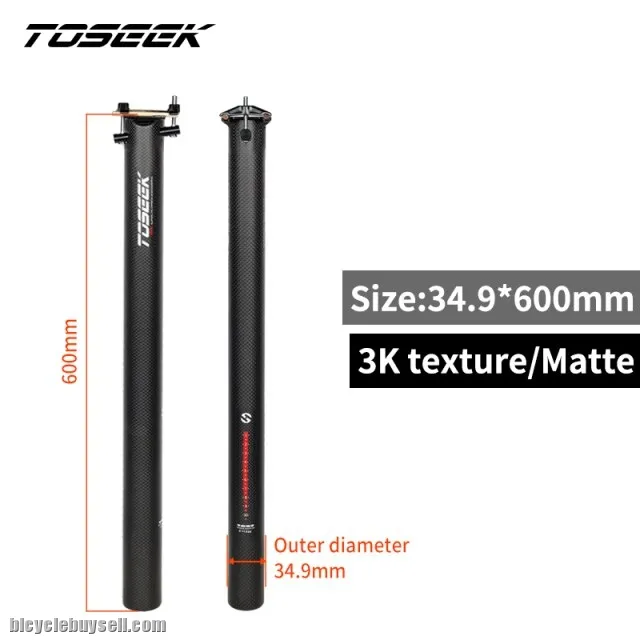 TOSEEK Carbon Seat post 31.8/33.9/34.9mm Folding Bike Seat Post Tube Bicycle Parts Length 600mm G/M