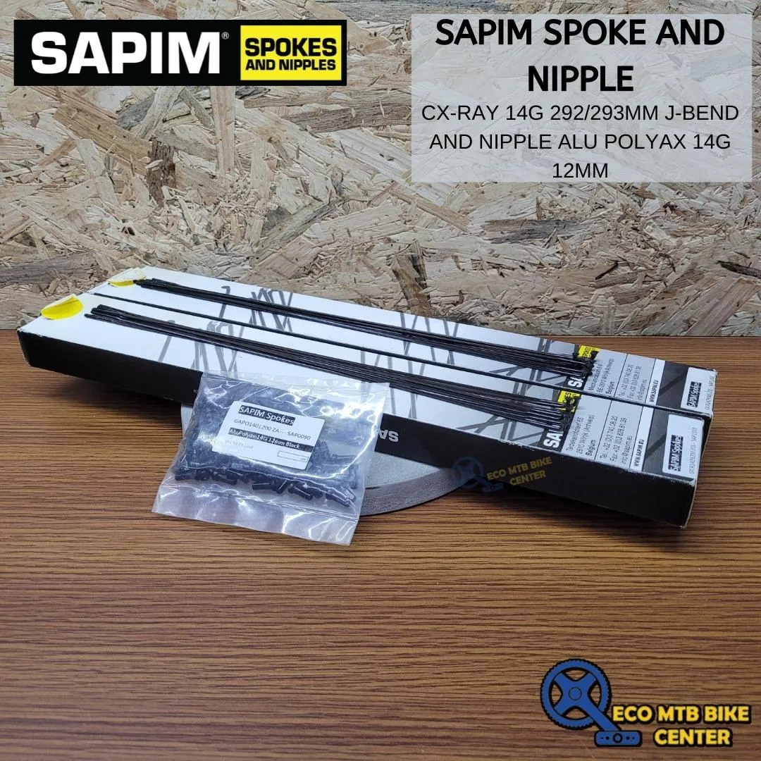 SAPIM SPOKE CX-RAY 14G J-Bend Black &amp; NIPPLE ALU POLYAX 14G 12mm Black (SELL BY 32 PCS)