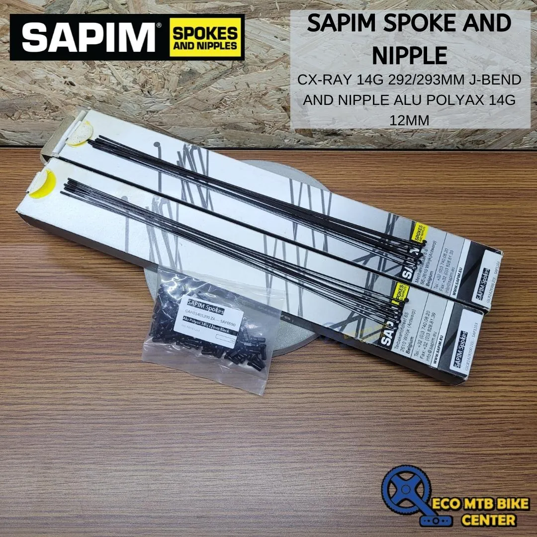 SAPIM SPOKE CX-RAY 14G J-Bend Black &amp; NIPPLE ALU POLYAX 14G 12mm Black (SELL BY 32 PCS)