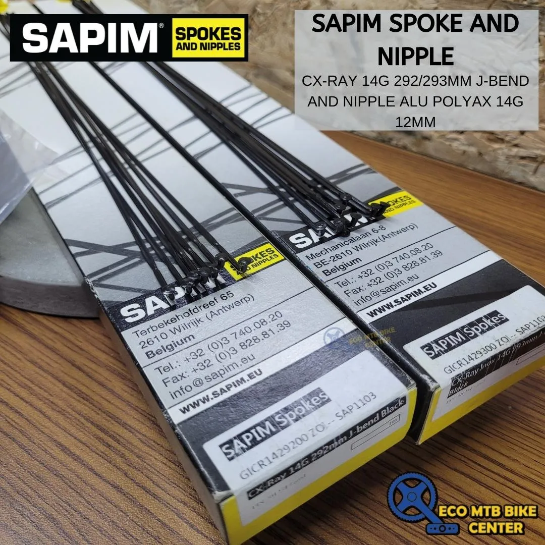SAPIM SPOKE CX-RAY 14G J-Bend Black &amp; NIPPLE ALU POLYAX 14G 12mm Black (SELL BY 32 PCS)