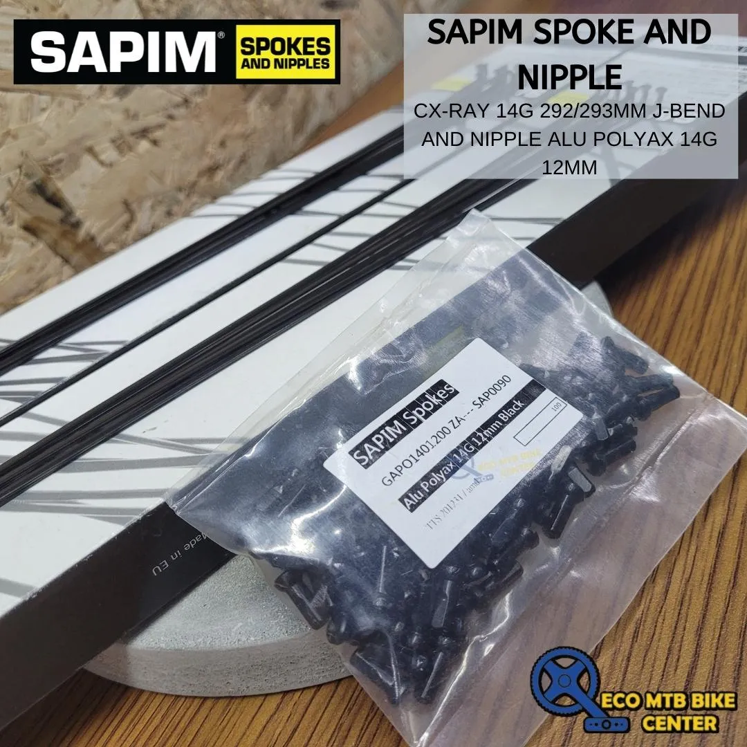 SAPIM SPOKE CX-RAY 14G J-Bend Black &amp; NIPPLE ALU POLYAX 14G 12mm Black (SELL BY 32 PCS)