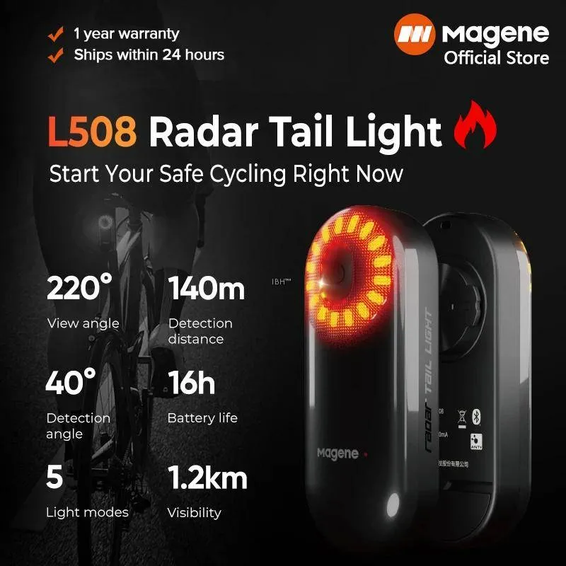 Magene L508 Bike Radar Tail Light Bicycle Smart Rear Lighting Waterproof Brake Sensor Warning Lamp |
