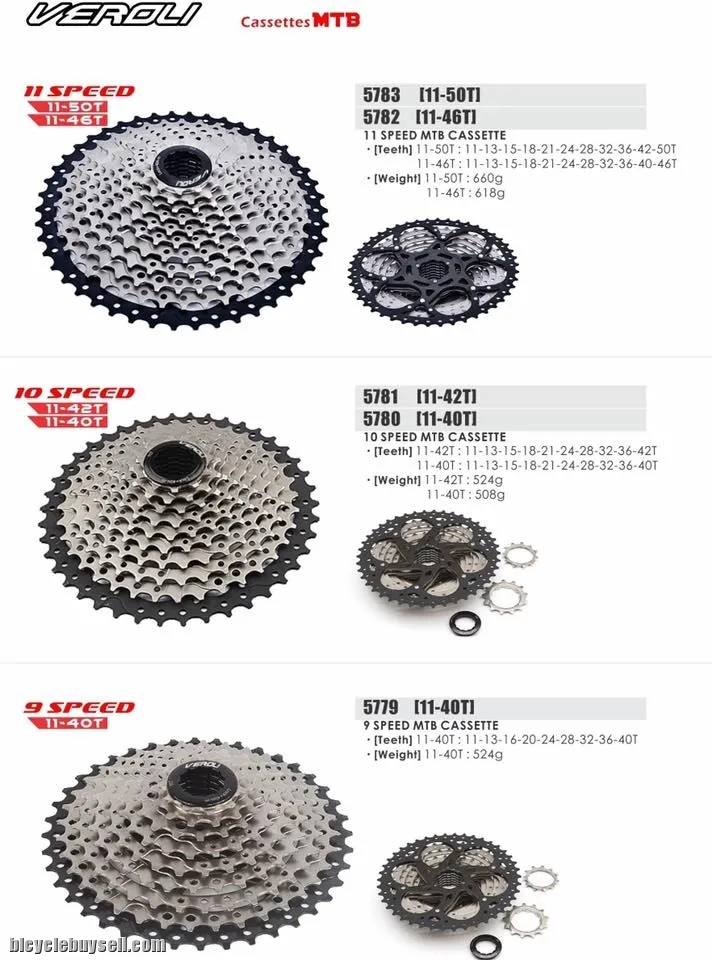 VEROLI  LIGHTWEIGHT CASSETTE SPROCKET 8 TO 12 SPEED RB MTB