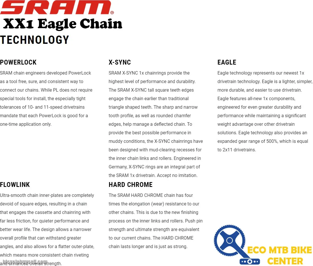 SRAM XX1 Eagle Chain (Gold) Hollowpin 126L Powerlock 12spd