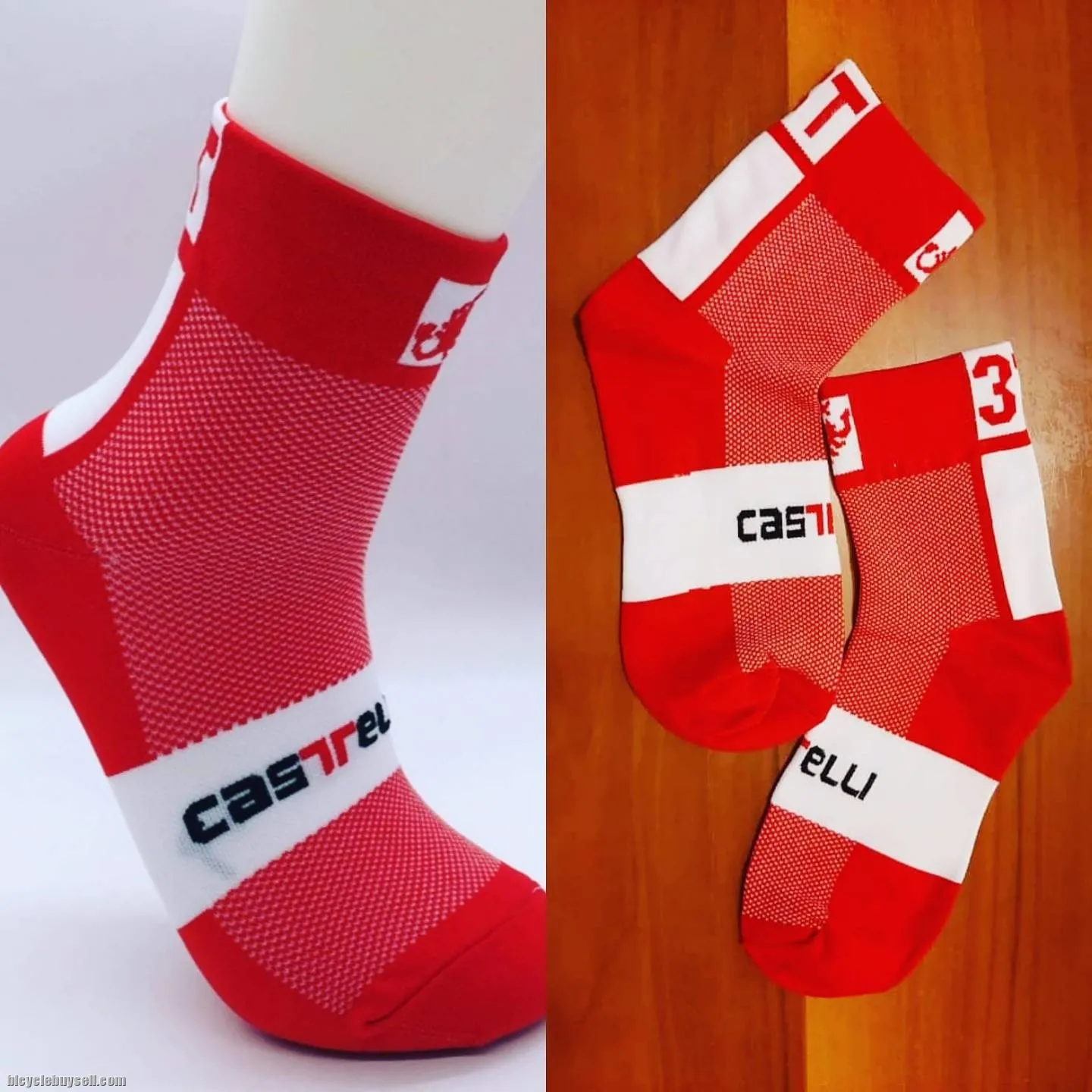 *READY STOCK* Castelli design sports cycling socksÂ (Red/White/Black)