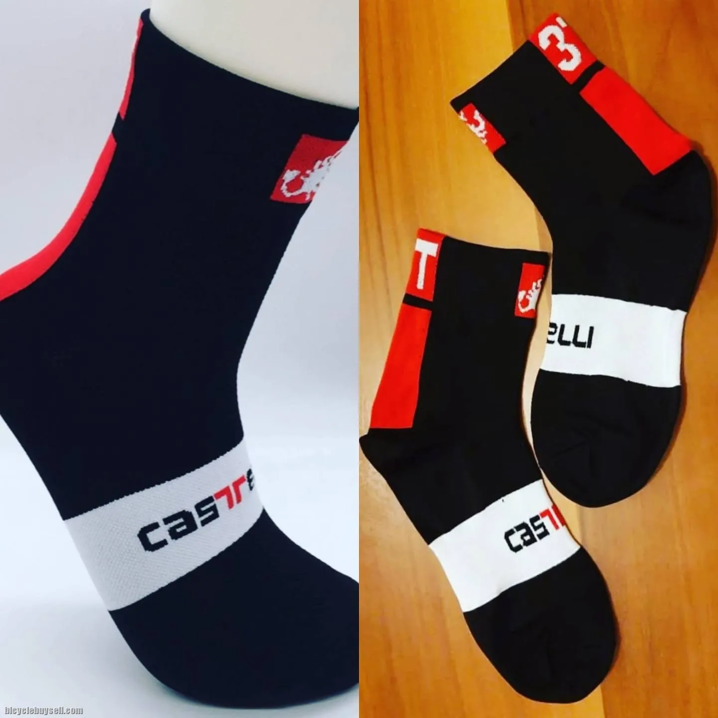 *READY STOCK* Castelli design sports cycling socksÂ (Red/White/Black)