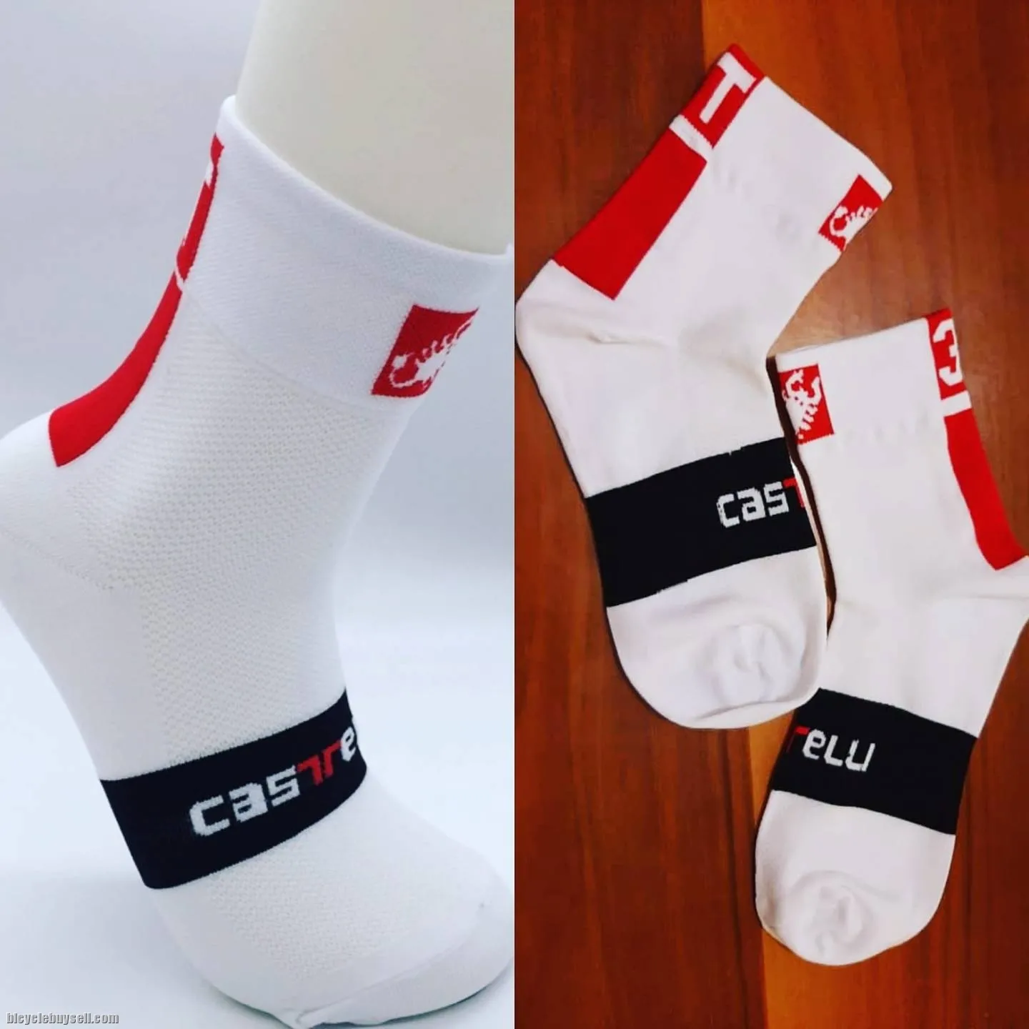 *READY STOCK* Castelli design sports cycling socksÂ (Red/White/Black)