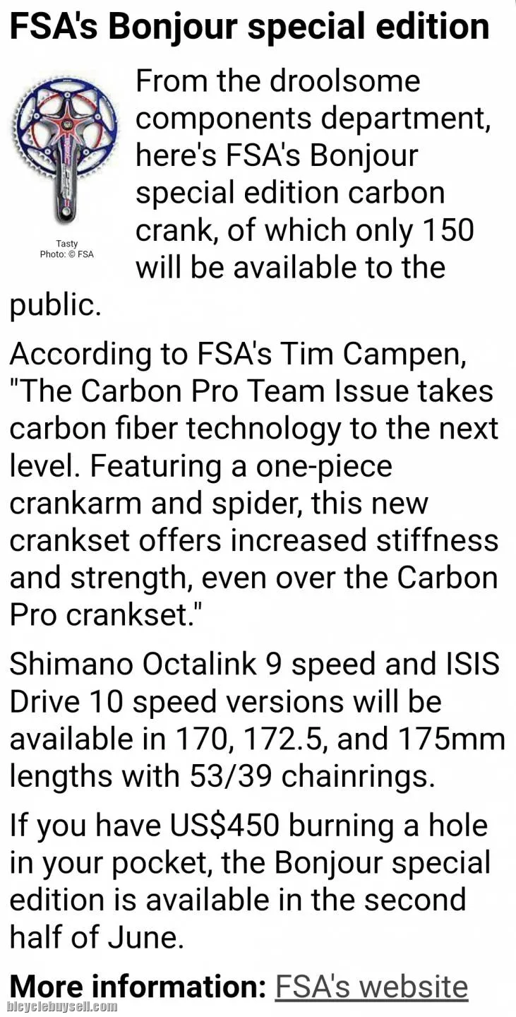 Flat Bar Road Bike with FSA LIMITED EDITION Crankset
