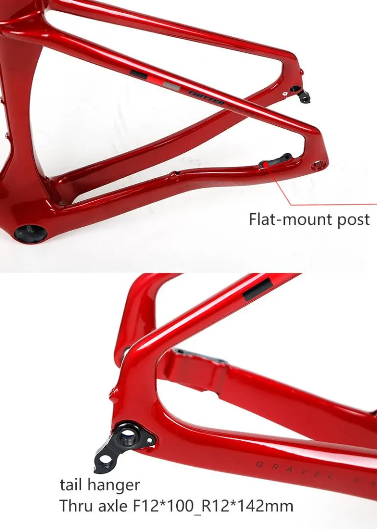Twitter Carbon Gravel V3 Frameset 40c Tire Flat Mount Disc Brke Thru Axle 12*142mm Gravel Bike Frame