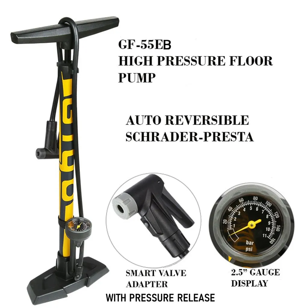 Giyo GF-55E High Pressure Bicycle Floor Pump Smart Valve Pam Basikal With Pressure Release