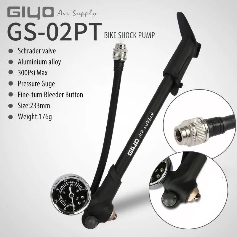 GIYO GS-02PT High Pressure Air Fork Bicycle Shock Pump 300 PSI MTB Bike Inflator Fork &amp; Rear Suspens