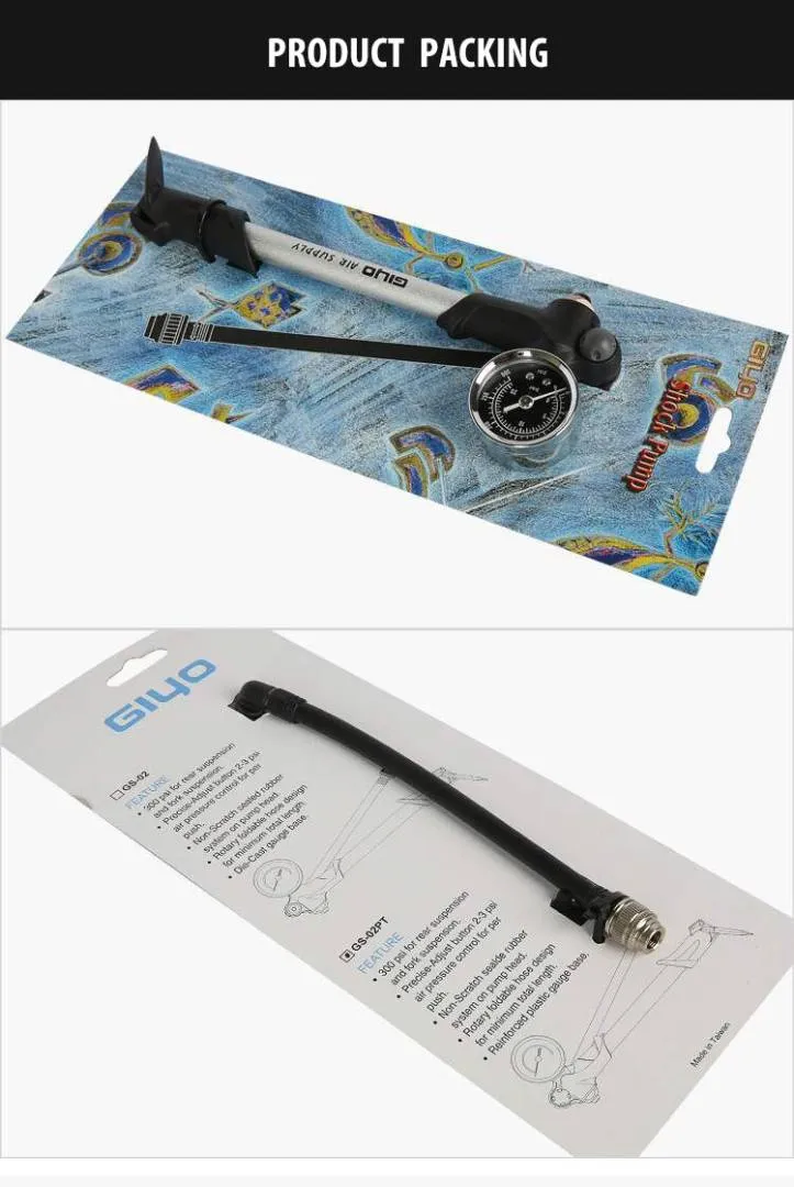 GIYO GS-02PT High Pressure Air Fork Bicycle Shock Pump 300 PSI MTB Bike Inflator Fork &amp; Rear Suspens