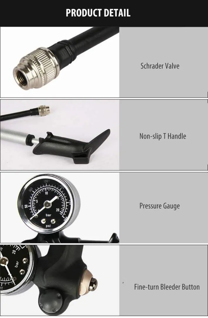 GIYO GS-02PT High Pressure Air Fork Bicycle Shock Pump 300 PSI MTB Bike Inflator Fork &amp; Rear Suspens