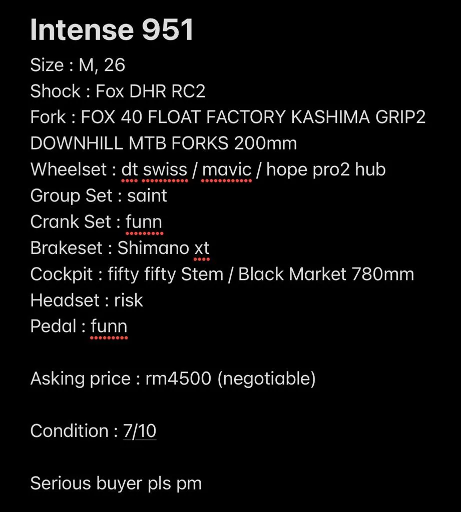 DH BIKE INTENSE 951 26â€
